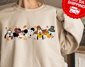 Mickey And Friends Vintage Disneyland Thanksgiving Sweatshirt, Cute Thanksgiving Sweatshirt, Disney Fall Vibes Family Matching Sweatshirt
