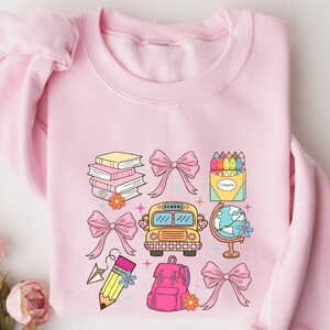 Coquette Teacher Sweatshirt, Cute Back To School Sweatshirt,Elementary Teacher Tee,Coquette Pink Bow Hoodie,New Teacher Hoodie, Teacher Gift