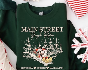 Disney Main Street Sleigh Rides Christmas Sweatshirt,Disney Merry Christmas Sweatshirt, Mickey Minnie Christmas Shirt, Christmas Tree Shirt.