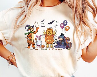 Retro Winnie The Pooh Halloween Shirt, Comfort Colors Pooh Halloween T-Shirt, Pooh Halloween Family Tee, Pooh And Friends Halloween Shirt