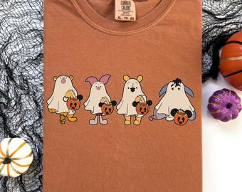 Retro Winnie The Pooh Halloween Shirt, Comfort Colors Pooh Halloween T-Shirt, Pooh Halloween Family Tee, Pooh And Friends Halloween Shirt