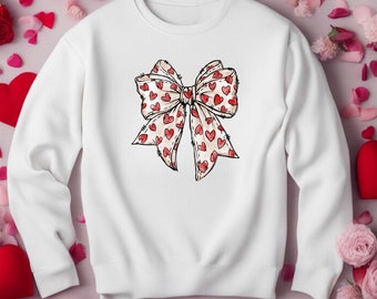 Coquette Valentine's Day Heart Bow Sweatshirt, Retro Valentine Shirt, Valentines day Bow Shirt, Coquette Bow T Shirt, Bow Valentine Gifts