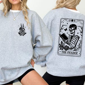 The Reader Tarot Card Sweatshirt, Skeleton Reading Sweatshirt, Book Lover Gift For Women, Book Lover Sweatshirt, Tarot Card Sweatshirt