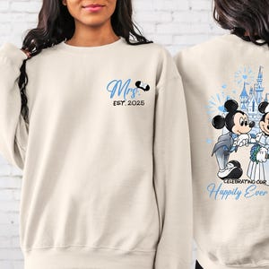 Disney Mrs And Mr Sweatshirt, Mickey Minnie Couple Happy Ever After Tee, Disney Wedding Hoodie, Just Married Honeymoon Matching Sweatshirt