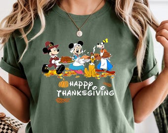Comfort Colors® Mickey And Friends Happy Thanksgiving T-Shirt, Disney Thanksgiving T-Shirt, Happy Thanksgiving T-Shirt,Gift For Thanksgiving