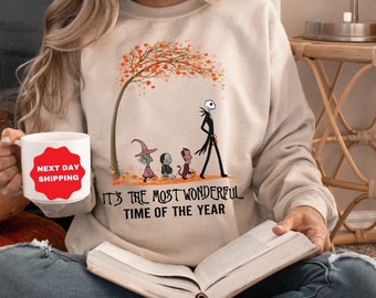 Retro Halloween Sweatshirt, It's the Most Wonderful Time of the Year,Spooky Halloween Shirt,Halloween Costume Tee,Halloween Jack Skellington