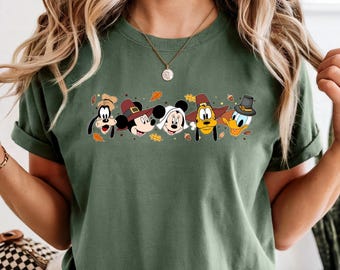 Comfort Colors® Mouse And Friends Thanksgiving T-Shirt, Disney Thanksgiving Shirt, Autumn Shirt, Happy Thanksgiving Shirt