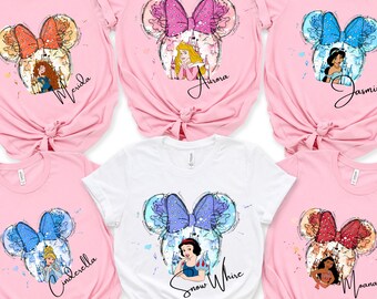 Disney Princess Shirt, Disney Princess Birthday Shirt, Watercolor Disney Princess T-Shirt, Princess Matching Tee, Tiana, Ariel, Tinkerbell