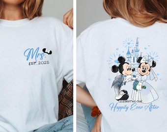 Disney Mrs And Mr Two Sided Shirt, Mickey Minnie Couple Happy Ever After Tee, Disney Wedding Shirts, Just Married Honeymoon Matching T-Shirt