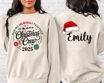 Christmas Crew Sweatshirts – Personalized Matching Family Shirt , Xmas Pajamas Top, Hoodies, Sizes for everyone, Custom Name Sweatshirt