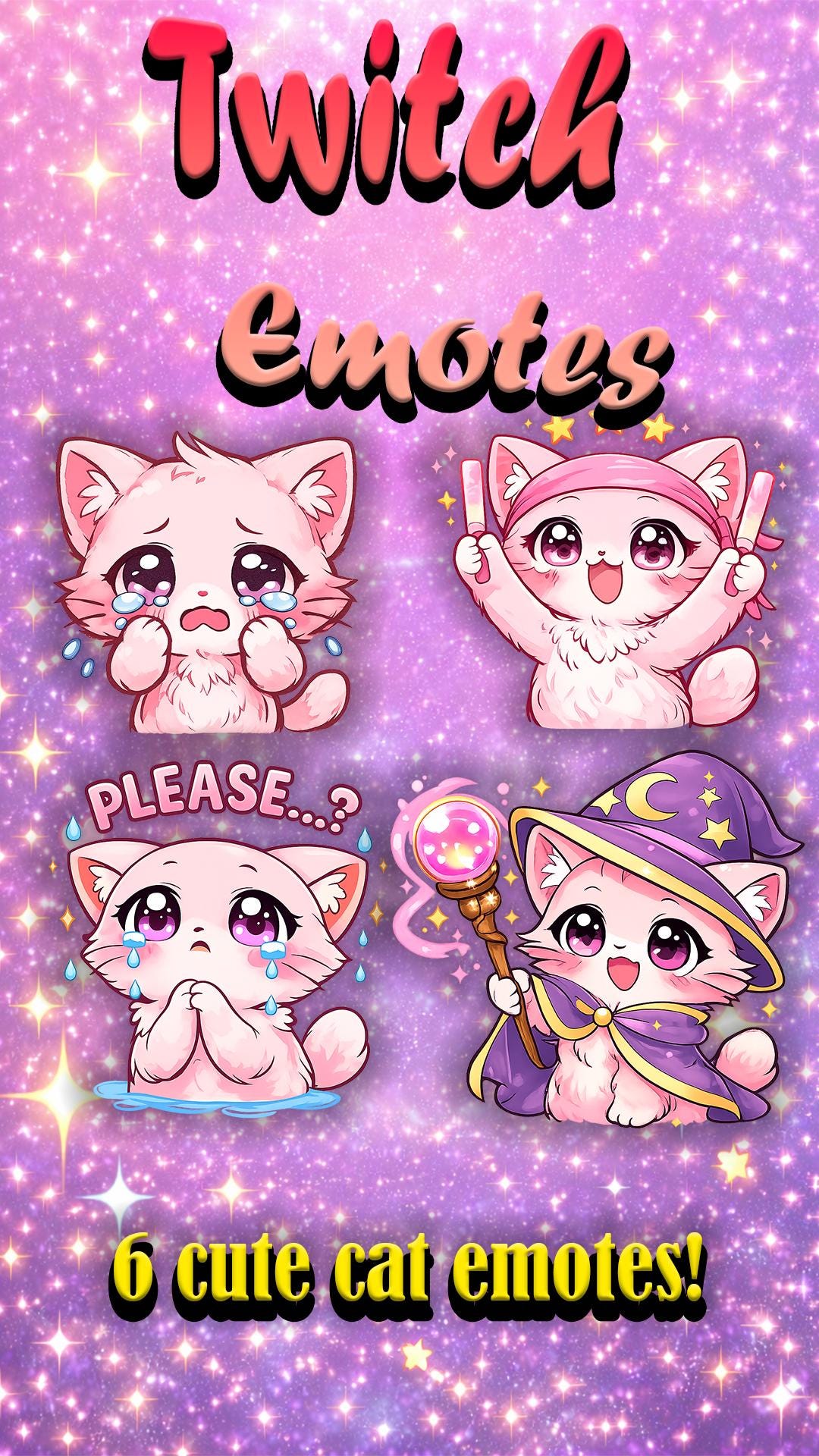 Pink Chibi Cat Twitch Emotes | Cute Anime Kitten Emotes | Streamer ...