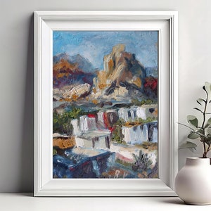 Arte do Novo México Vila pintura a óleo decoração de parede sudoeste, arte do deserto do Arizona cabana paisagem mexicana pinceladas de impasto ousadas casa de campo