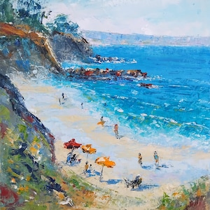 Laguna Beach Oil Painting: California Coastline Art, Ocean Waves (10x12)