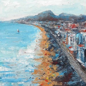 Tenerife Coastline Oil Painting: Vibrant Canary Island Seascape, Textured Beach