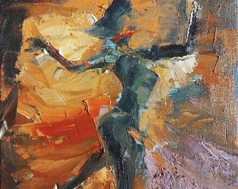 Belly dancer painting - small expressive woman figure oil painting handmade original 5x7" nice gift