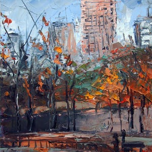 Pintura a óleo do Parque Central de Nova York feita à mão original Impasto decoração de parede moderna da paisagem urbana presente perfeito para os amantes de NYC 8x10 árvores de outono urbanas