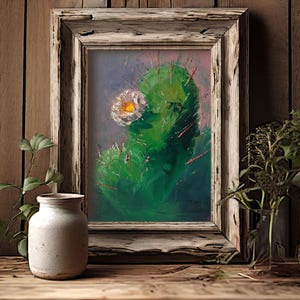 Blooming Opuntia Cactus Oil Painting, Desert Flower Art, Textured Cactus Artwork, Southwest & Mexico Wall Decor, Nature-Inspired Gift 6x8"