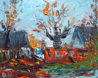 Vermont - Herbstliches Ölgemälde: Rustikale Bauernhaus-Landschaft, 20x25cm