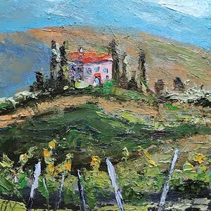 Toscane schilderij 100% handgemaakt 8 x 10" Toscane wijngaard olieverfschilderij Italiaans platteland landschapskunst met wijngaard wijnstokken leuk cadeau