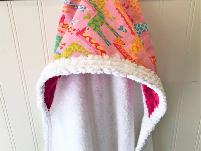 Baby-Towels-Personalized-Kids-Girls-Giraffe-Love Pink-Bath-Beach-Hooded-Terry-Towel-Swim-Suit-Cover-Up-Swimwear-Child-Toddler-Shower-Gifts