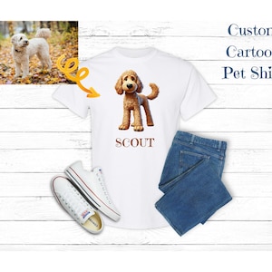 Custom Cartoon Pet Shirt with Pet Photo and Name, Personalized Pet Portrait Shirt, Custom cartoon graphic pet T shirt, cute pet shirt