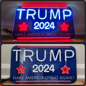 TRUMP 2024 LED Neon Sign - 15.7x9in - Includes ac Adapter, Mounting Hardware, Metal Chain. Optional Dimmer and Remote Control - MAGA!