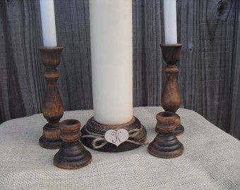 Monogram Rustic Wood Family Unity Candle Set - Item 1126