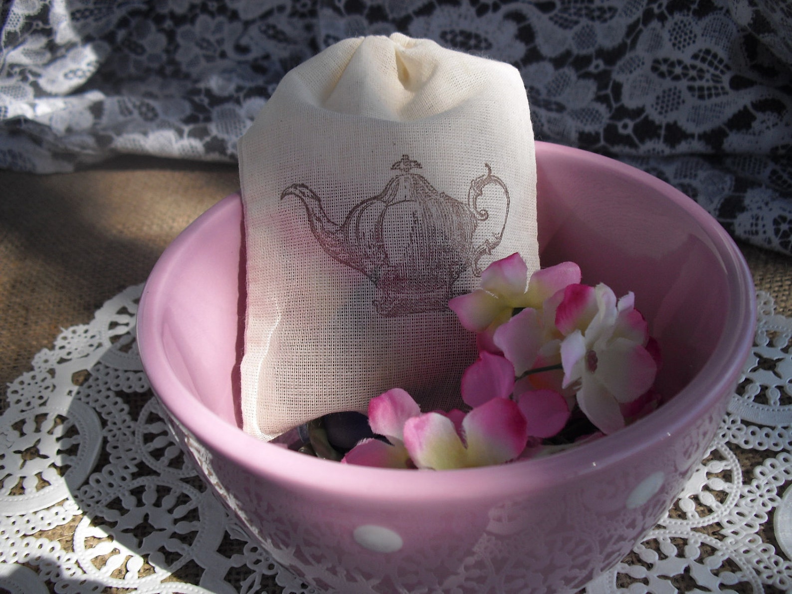 Favor Bags SET OF 10 Vintage Teapot 4x6 Muslin Favor Bags Etsy