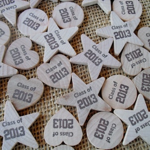 Personalized Graduation Confetti - Wood Hearts Stars Circles - Item 1529