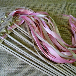 Wedding Wand Favors Hitched Country Heart Wedding Wands for Bride and Groom Send Off SET OF 10 2 Ribbons 36 Each Item 1413 image 2