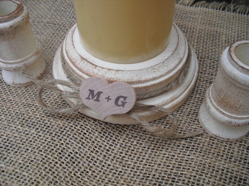 Shabby Chic Wood Wedding Personalized Unity Candle Holder Set You Pick Color Item 1566 image 4