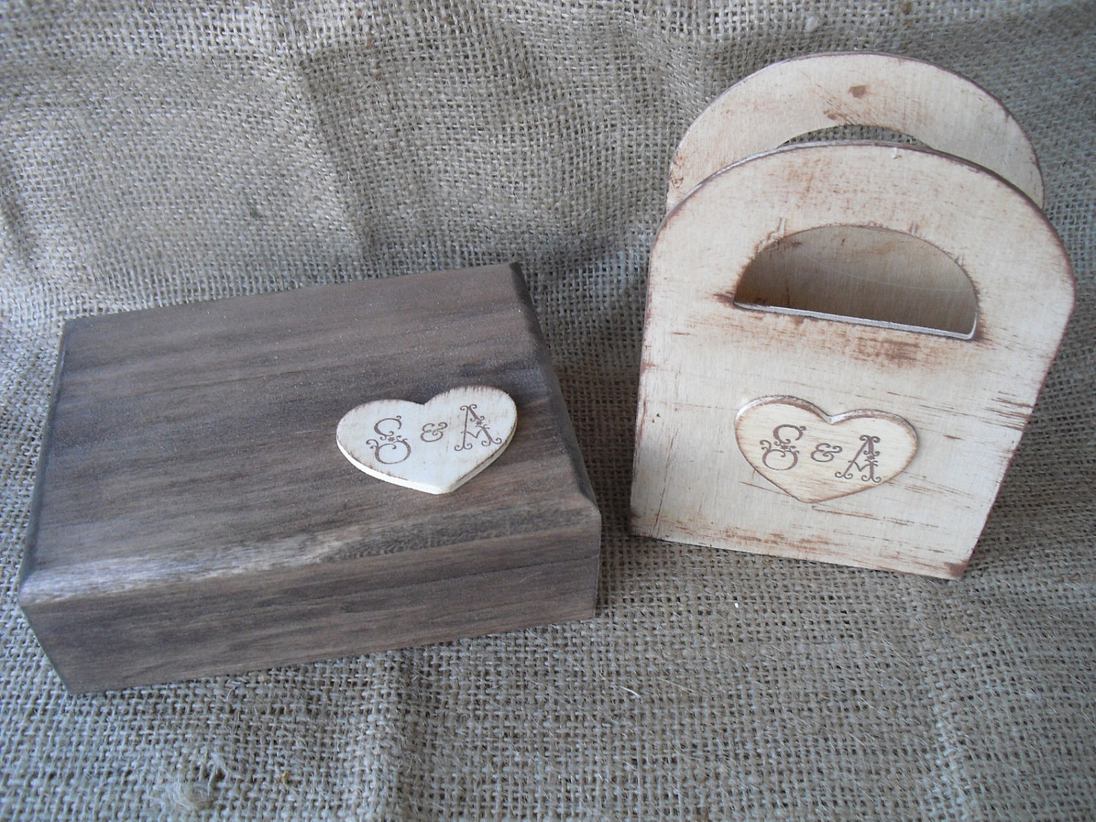 Wedding Ring Bearer Box and Flower Girl Box Set Rustic Item Etsy