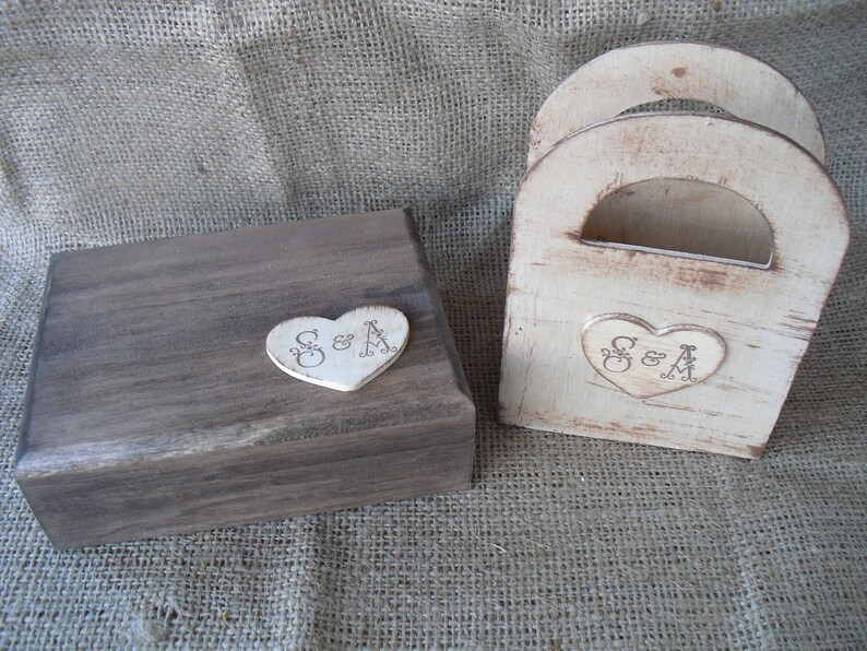 Wedding Ring Bearer Box and Flower Girl Box Set Rustic Item 1365