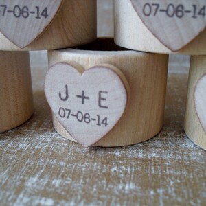 Wood Napkin Rings with Personalized Heart for Wedding Set of 10 Item 1575 image 4