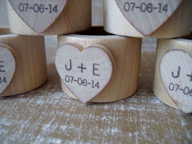 Wood Napkin Rings with Personalized Heart for Wedding Set of 10 Item 1575 image 4