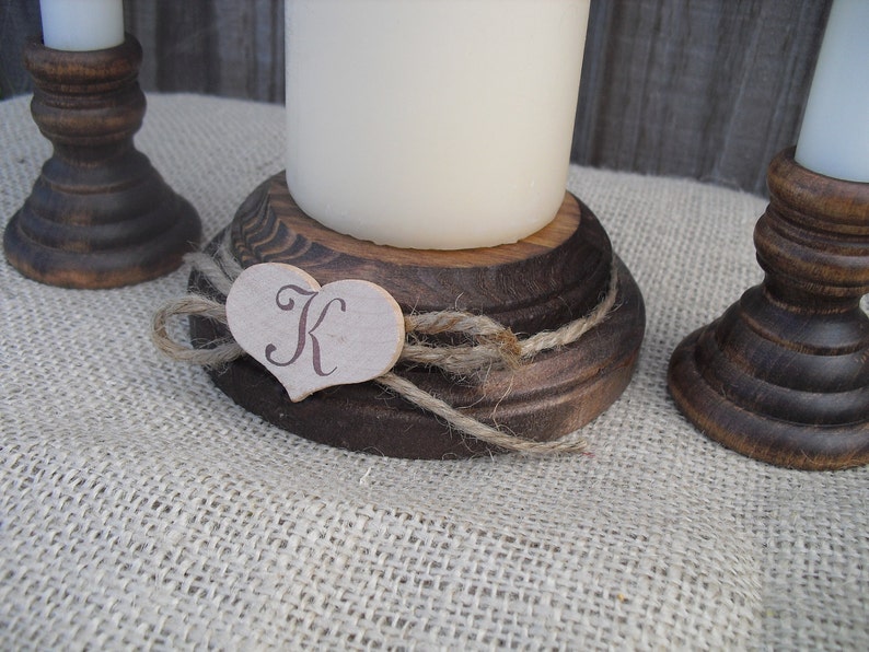 Wood Unity Candle Holder Set Rustic with Monogram Item 1008 image 4