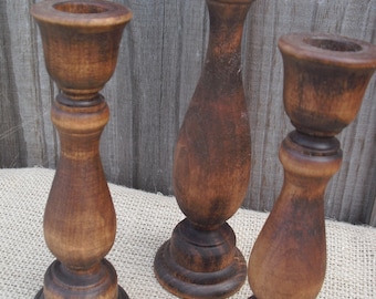 Set of 3 Wooden Candle Holders - Item 1148