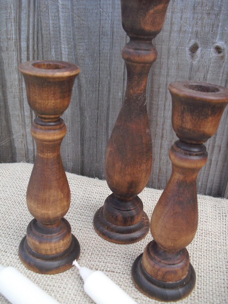 Set of 3 Wooden Candle Holders Item 1148 Etsy