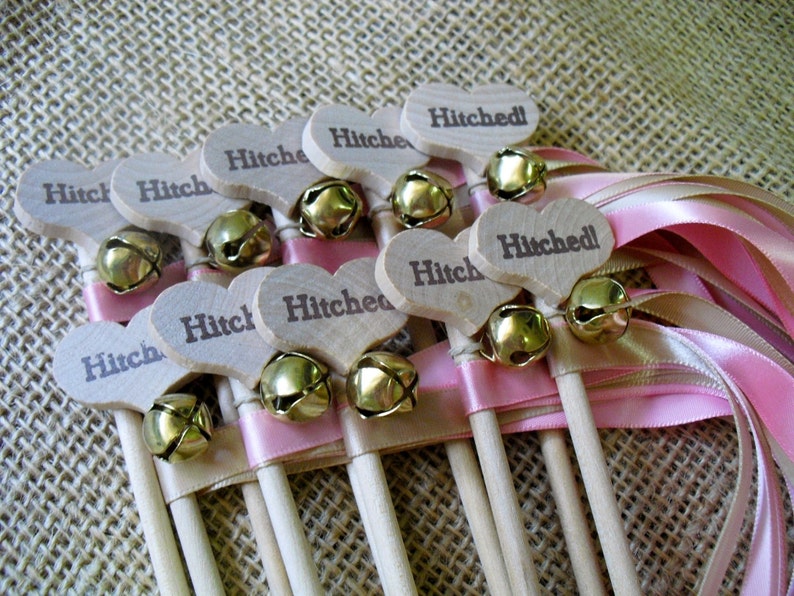 Wedding Wand Favors Hitched Country Heart Wedding Wands for Bride and Groom Send Off SET OF 10 2 Ribbons 36 Each Item 1413 image 3