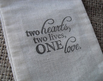 Favor Bags - SET OF 10 3x5 One Love Wedding Muslin Favor Bags Gift Bags or Candy Bags - Item 1230