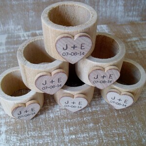 Wood Napkin Rings with Personalized Heart for Wedding Set of 10 Item 1575 image 2