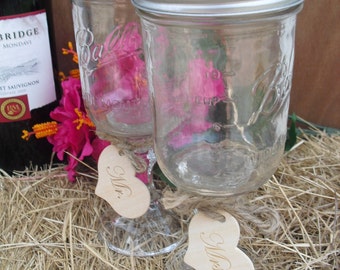 Redneck Wine Glasses Set of 2 Wide Mouth Ball Mason Jars for Bride and Groom Toast - Item 1383