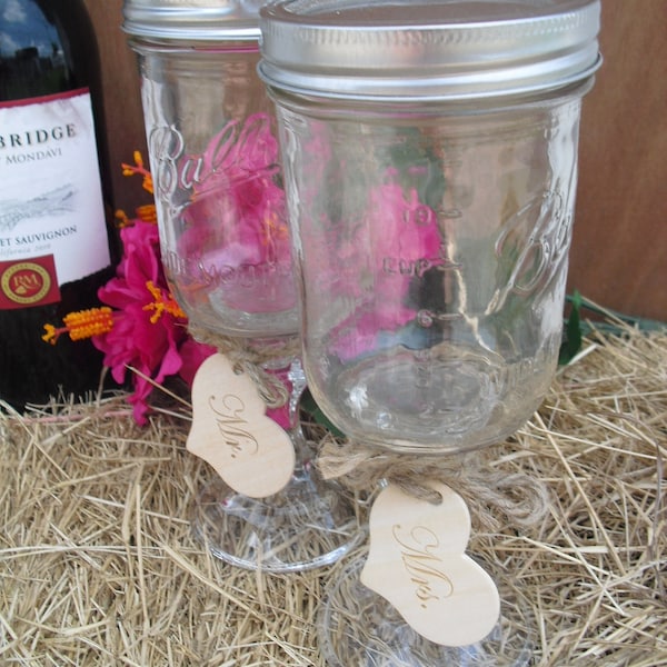 Redneck Wine Glasses Set of 2 Wide Mouth Ball Mason Jars for Bride and Groom Toast - Item 1383