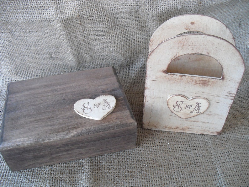 Wedding Ring Bearer Box and Flower Girl Box Set Rustic Item 1365