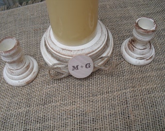 Shabby Chic Wood Wedding Personalized Unity Candle Holder Set - You Pick Color - Item 1568