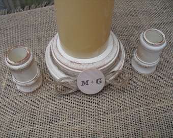 Shabby Chic Wood Wedding Personalized Unity Candle Holder Set - You Pick Color - Item 1569