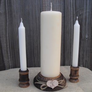 Wood Unity Candle Set Rustic Monogram Wedding Candle Item 1021 image 1