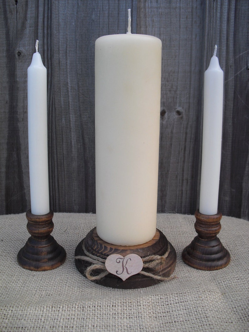 Wood Unity Candle Holder Set Rustic with Monogram Item 1008 image 2