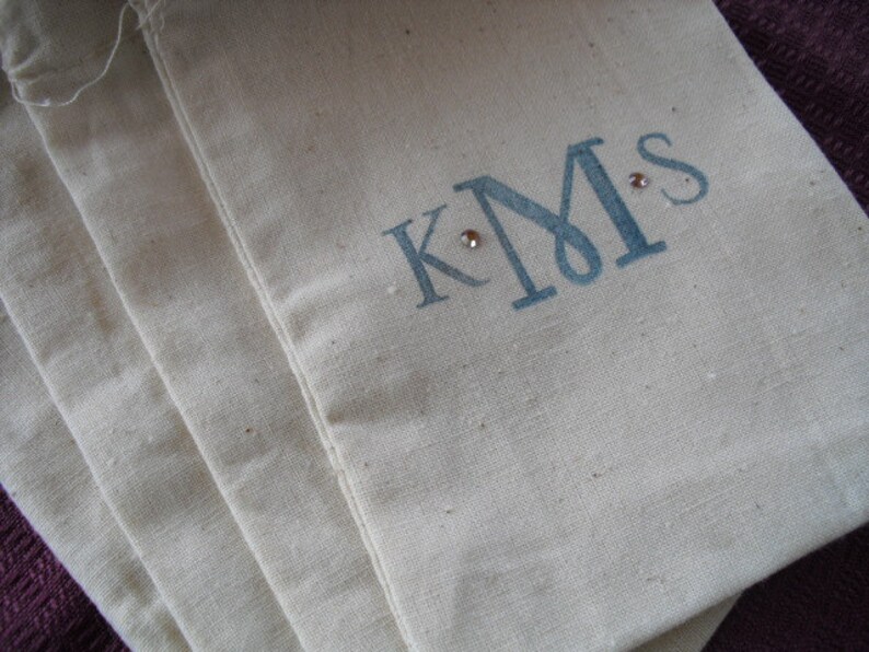 SET OF 10 Monogram Muslin Favor Bags or Candy Buffet Bags Item 1115 image 2