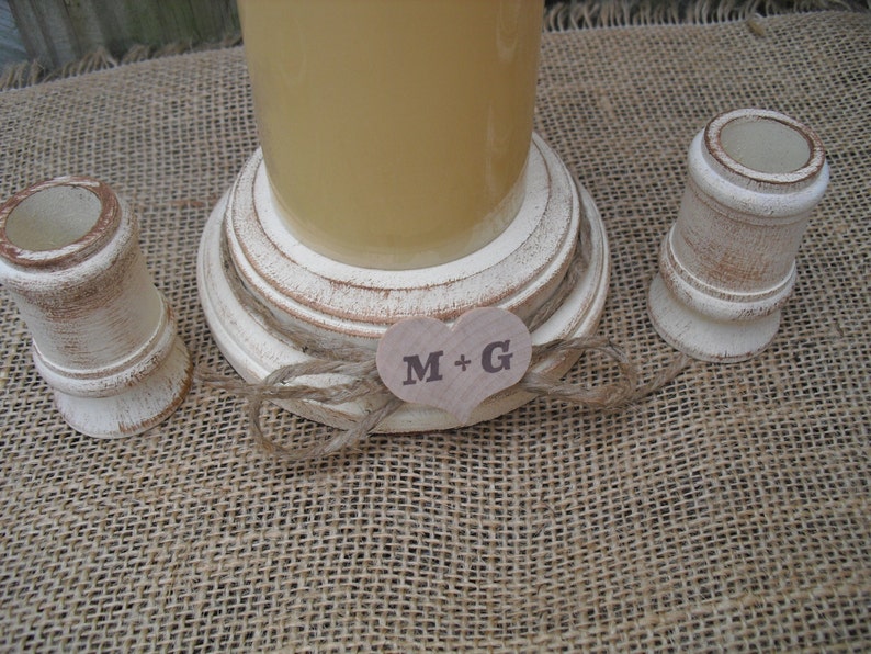 Shabby Chic Wood Wedding Personalized Unity Candle Holder Set You Pick Color Item 1566 image 1